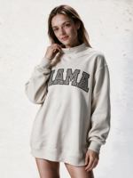 Sweat-shirt à col montant pour femme en tissu doux, longueur allongée, avec logo brodé personnalisé, haut basique pour le quotidien