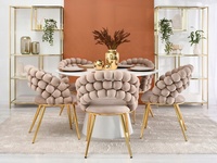 Fauteuil Design Boule Beige Rembourré, Chaise de Salle à Manger Moderne en Velours avec Pieds en Métal Doré