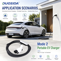 DUOSIDA J1772 Mode 2 EV-Ladegerät 16A 240V -30°C bis 50°C Betriebstemperatur TPU-Kabel 5m Leckstrom- und Blitzschutz USA