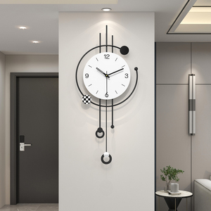 Horloge murale pendulaire minimaliste, <span class=keywords><strong>design</strong></span> noir et blanc, horloge murale numérique créative silencieuse décorative moderne pour salon - Product Image 2
