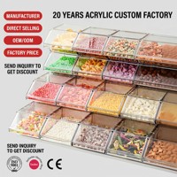 Présentoir en acrylique sur mesure empilable pour bonbons et aliments secs, certifié CE, vente en gros par le fabricant