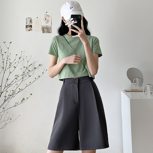 Femmes 2024 été noir <span class=keywords><strong>Cargo</strong></span> Shorts décontracté mi-long pantalon avec taille haute cinq points droit mince Look ample jambe large - Product Image 2