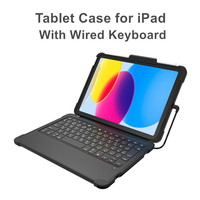 Wired Tablet Keyboard with Protection Case MFi Certified Plug for iPad Magnetic Detachable Rugged TPU Case with Stand