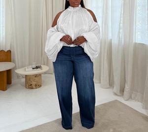 Elegante, sexy Plus-Size Damenblusen, schulterfrei, mit Rüschen, Neckholder, Ballonärmeln, schimmernd, strukturiert, Oversize, für Party und Club. - Product Image 2