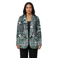 Setelan Blazer Wanita Ukuran Besar Motif Bunga Suku Samoa, Gaya Pulau Polinesia, Jaket Kerah Turun, Cetak Khusus