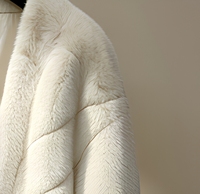 Damen Kunstpelz Mittellanger Mantel Glatter Plüsch Tiefer V-Ausschnitt Rückenbund Lose Luxuriöse Winter-Oberbekleidung