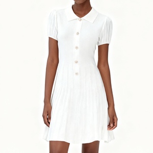 Vestidos de Punto de Manga Corta con Cuello Vintage Francés para Mujer, con un Solo Botón, a la Moda - Product Image 3