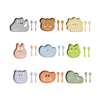 Nouvel ensemble d'alimentation pour bébé en silicone de qualité alimentaire sans BPA, avec tasse, cuillère, diviseur, bol à ventouse et assiette à motif de dessin animé, pour la vente en gros