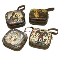 Pochette de rangement créative en gros pour pièces de monnaie, cadeau de fête, pochette carrée de style dessin animé pour chapelet catholique, boîte à bijoux