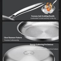 Poêle de cuisson en acier inoxydable martelé en titane, multicouche, antiadhésive sans revêtement, avec couvercle à motif feuille de lotus