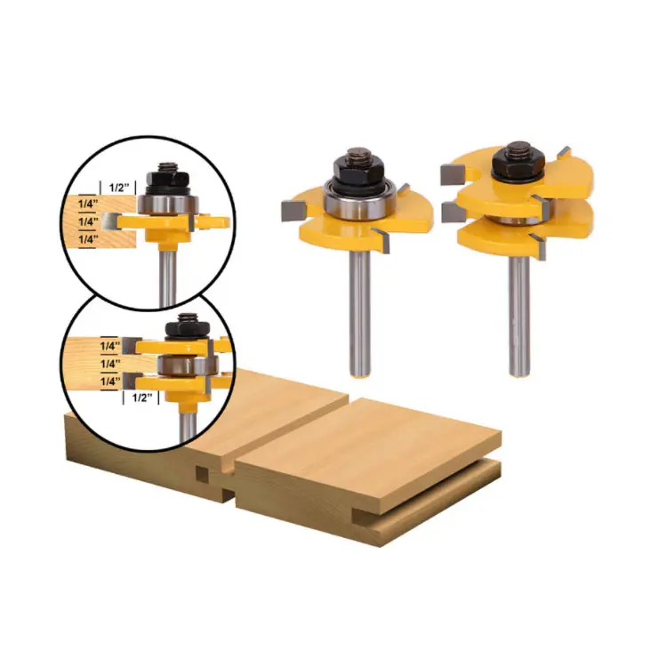 2pcs Tongue and Groove Router Bit Set 1/2" x 1/4" - 1/4" Shank Woodworking cutter Tenon Cutter for Woodworking Tools