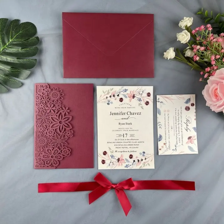 Newest Trifold Type Creative Personalized Laser 3D Hollow Wedding Invitation Card Postcard Wedding Invitation