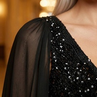 Robe de soirée noire à sequins argentés, bustier, coupe sirène, avec cape en mousseline, longueur ras du sol, robe de gala OEM