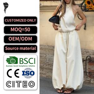Nuevo Conjunto de Top Halter Ligero de Satén y Pantalones Anchos, Atuendo Casual de Verano para Mujer - Product Image 1