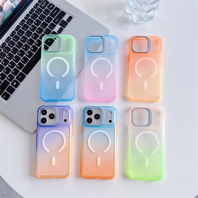 Skin Friendly Matte Magnetic Phone Case Gradient Shockproof Phone Cover with Camera Frame Holder for IP 11 12 13 14 15 16 17