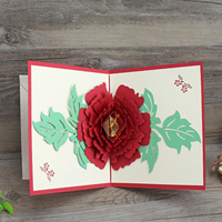 Undangan Pernikahan Kartu Ucapan 3D Pop Up Bunga Merah Cina Mode Modern
