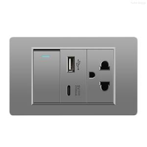 Prise murale US avec 2 ports USB/Type-C, prise secteur et interrupteur lumineux, compatible Thaïlande/États-Unis/général - Product Image 3