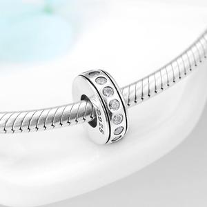 Perles numérotées 8 en argent sterling 925 véritable, perles blanches avec fermoir et entretoises en zircon cubique transparent, breloques pour bracelet, fabrication de bijoux pour femme, vente en gros - Product Image 4