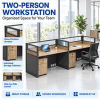 Bureau de travail en forme de L avec écran de séparation en verre, table d'ordinateur d'angle avec armoire à 3 tiroirs pour espace de travail des employés