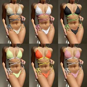 Ensemble de bikini pour femme, coupe classique, taille haute extrême, contrôle du ventre, bas brésilien, push-up, spandex/nylon, vêtements de plage - Product Image 6