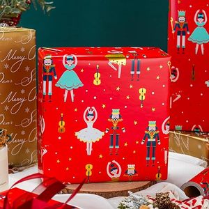 Papel de regalo de aluminio con diseño de cascanueces, bailarina, guitarra y copo de nieve, rojo, de doble cara, para decoración diaria. - Product Image 2
