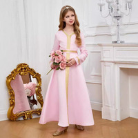 Robe ethnique R-784 pour filles, style Moyen-Orient, en polyester, manches longues, respirante, longueur cheville, rose, style Dubaï