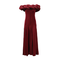 Robe unie drapée pour femme, coupe ajustée, à découpes et plis, col bateau, épaules dénudées, taille haute