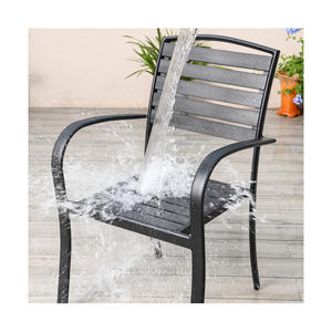 طقم غرفة طعام مطعم عصري 4+1 أثاث خشبي بلاستيكي للحدائق 4 مقاعد طاولة فناء وكرسي - Product Image 2