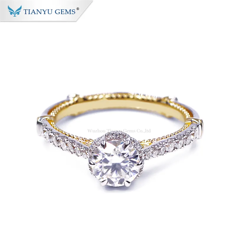 Tianyu Đá Quý 14K Vàng/Vàng Trắng Kim Cương Nhẫn Đính Hôn Moissanite Đồ Trang Sức