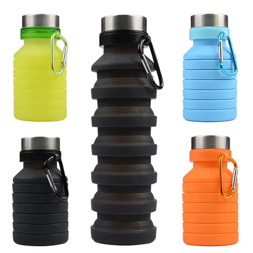 ขวดน้ำดื่มซิลิโคนแบบพับได้พับได้ขวดน้ำตั้งแคมป์กลางแจ้งกีฬา BPA ฟรี