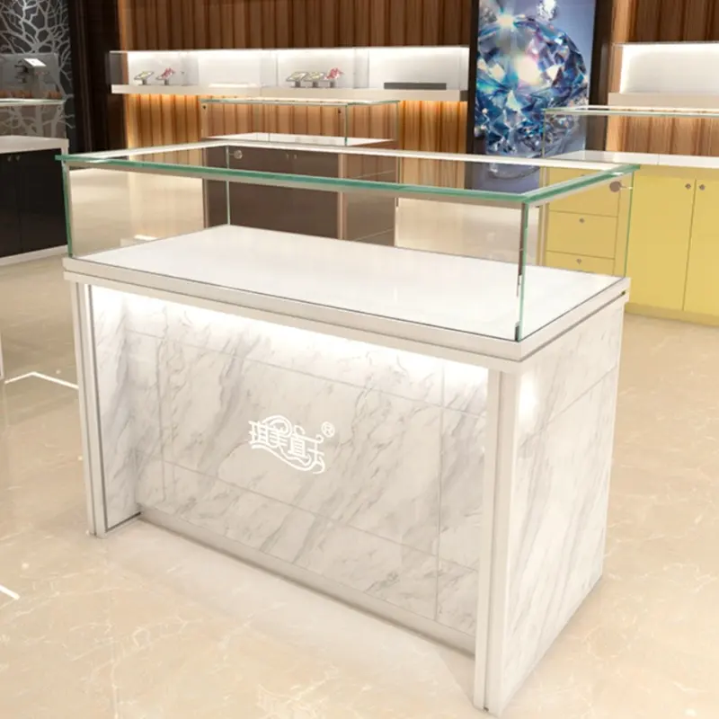 Luxe Winkel High-End Custom Hout Glazen Slot Set Ronde Kast Sieraden Display Toonbank Showcase Voor Winkel