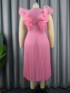 Vestido de otoñ<span class=keywords><strong>o</strong></span> estilo S M <span class=keywords><strong>L</strong></span> con malla y patchwork, cuello redondo, moda europea y americana, sin mangas, plisado, de cintura alta. - Product Image 5