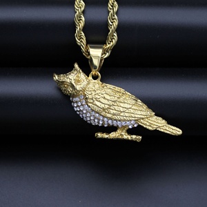 Gioielli su misura in acciaio inossidabile placcato oro hiphop <span class=keywords><strong>collana</strong></span> con <span class=keywords><strong>gufo</strong></span> occhio nero con design a forma di uccello con strass da uomo - Product Image 5