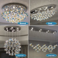 Lustre ovale en forme de fleur multicolore en cristal de luxe décore le hall de l'hôtel salle de mariage fond cuisine plafonnier