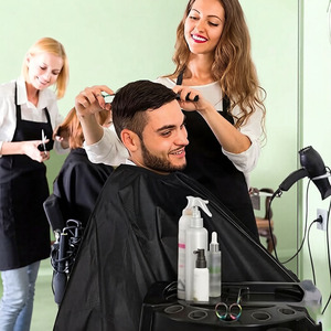 Cape de Barbier Personnalisée avec Logo, Robe de Coiffure Noire à Ouverture Facile pour Mains Libres, en Polyester Doux - Product Image 5