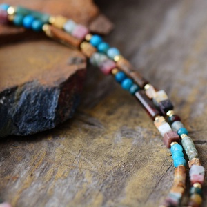 Collier Zooving Bohème plaqué or avec perles en diamant, design cylindrique facetté pour femmes - Product Image 3