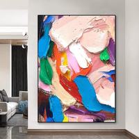 Peinture murale abstraite expressionniste innovante, peinture colorée à fluidité organique, toile tendue moderne pour suite exécutive