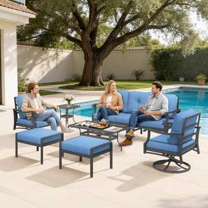 Modern Outdoor Aluminum Patio Conversation Set 7 Piece with <b>Swivel</b> Chairs Coffee <b>Table</b> All Weather Garden Backyard Furniture - Product Image 2