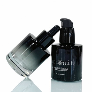 Frasco de Vidrio de Lujo para Cosméticos de 30 ml (1 oz) con Fondo Grueso, Degradado Negro, para Suero y Aceite con Gotero - Product Image 1