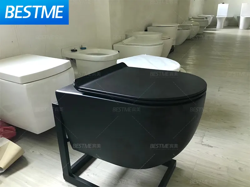 壁トイレ屋内吊りプレハブカラーセットPトラップ壁に戻る隠しハンギングセラミックトイレ黒い壁吊り下げComodeトイレ