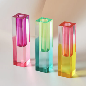 Centres de table de mariage décor petit vase moderne à bourgeon carré en cristal, vase à fleurs en acrylique - Product Image 2