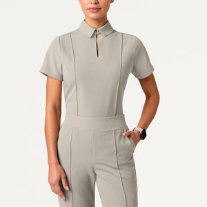 Медицинский костюм для медсестер: топ и брюки из тканого спандекса, эластичный, на заказ - Product Image 3