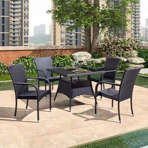 Ensemble <span class=keywords><strong>de</strong></span> table et chaises <span class=keywords><strong>de</strong></span> salle <span class=keywords><strong>à</strong></span> manger en acier et rotin PE, empilables, pour extérieur, hôtel, villa, patio, <span class=keywords><strong>jardin</strong></span> - <span class=keywords><strong>Prix</strong></span> <span class=keywords><strong>de</strong></span> gros - Product Image 3