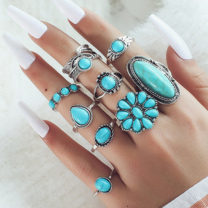 Fanyue lindo 2024 <span class=keywords><strong>Bohemia</strong></span> Retro turquesa anillos conjunto para mujeres nudillo anillos conjunto - Product Image 4
