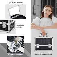 Trousse de Maquillage Portable avec Miroir, Organisateur de Maquillage à 3 Niveaux, Valise Cosmétique de Voyage, Rangement avec Porte-Pinceaux Amovible