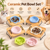 Ensemble de gamelles surélevées en céramique pour animaux de compagnie, avec gamelle anti-glouton en forme de fleur pour chat et chien, gamelle pour nourriture et eau, logo personnalisé, vente en gros pour animaux de compagnie