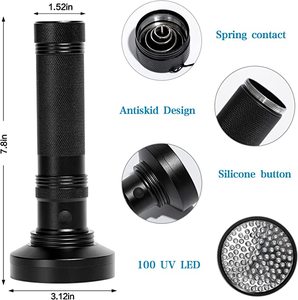 Lampe <span class=keywords><strong>de</strong></span> poche UV en aluminium, haute puissance 100 LED 395 nm, détecteur <span class=keywords><strong>de</strong></span> taches d'urine pour animaux <span class=keywords><strong>de</strong></span> compagnie, lampe <span class=keywords><strong>de</strong></span> poche <span class=keywords><strong>de</strong></span> <span class=keywords><strong>lit</strong></span> et <span class=keywords><strong>de</strong></span> Scorpions - Product Image 3