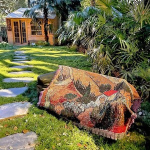 Coperta in Jacquard con Dipinti di Van Gogh e <span class=keywords><strong>Monet</strong></span>, Arazzo Floreale con Papaveri e Cipressi, Copridivano Personalizzato per Decorazioni Festive - Product Image 2