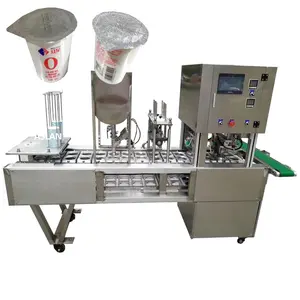 Commercial continuous liquid filling and cup sealing machine for juice, yogurt, pudding, ice cream, honey, milk, jelly cup