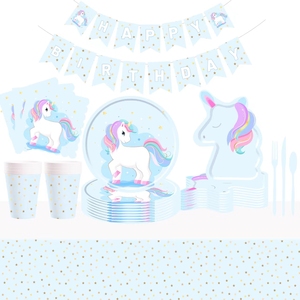 Ensemble de vaisselle jetable DAMAI pour fête licorne, assiettes et serviettes, pour anniversaire de filles, avec motif étoiles - Product Image 2